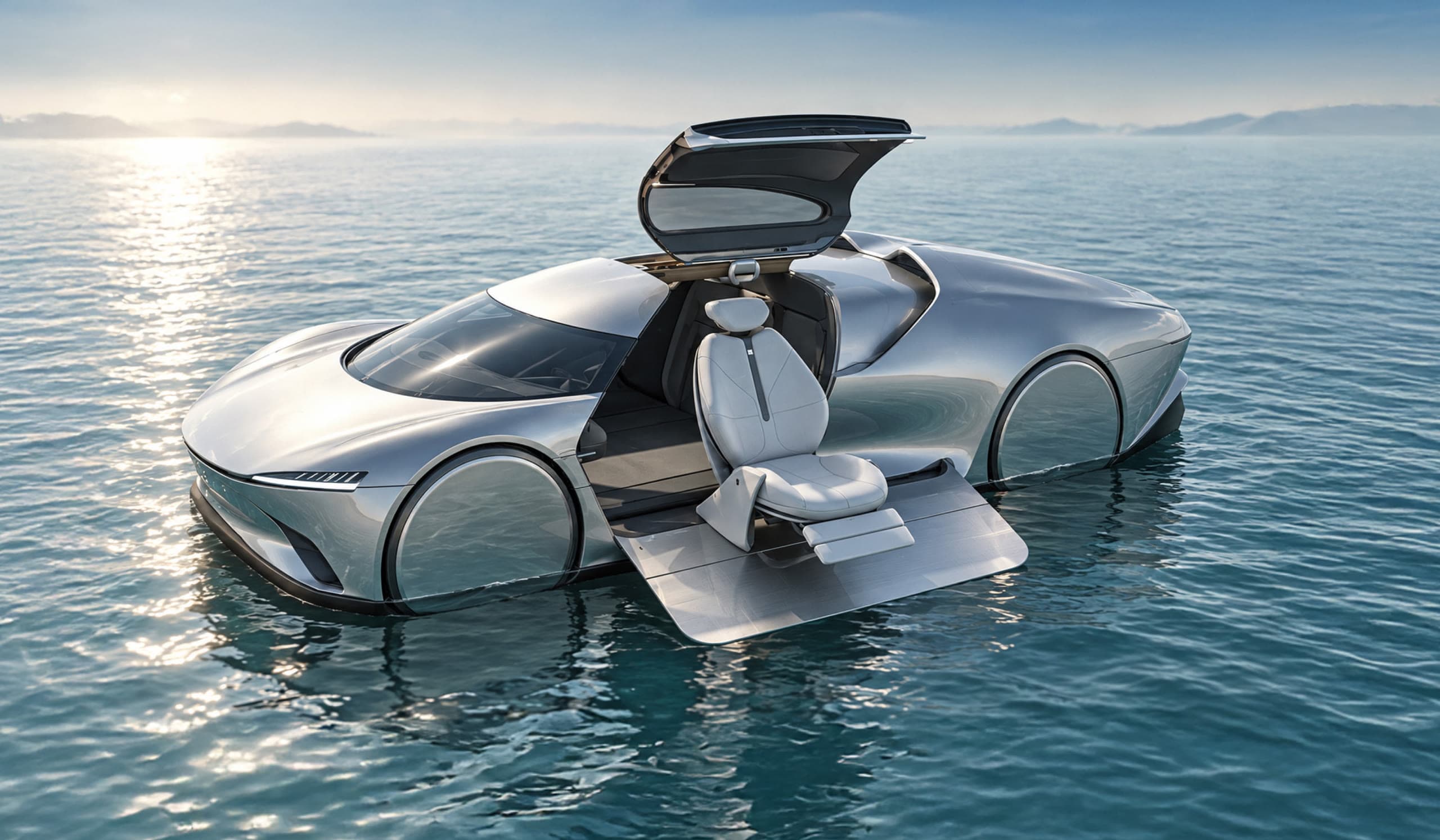 AEON on water with gull-wing door open and seat extended — case study hero