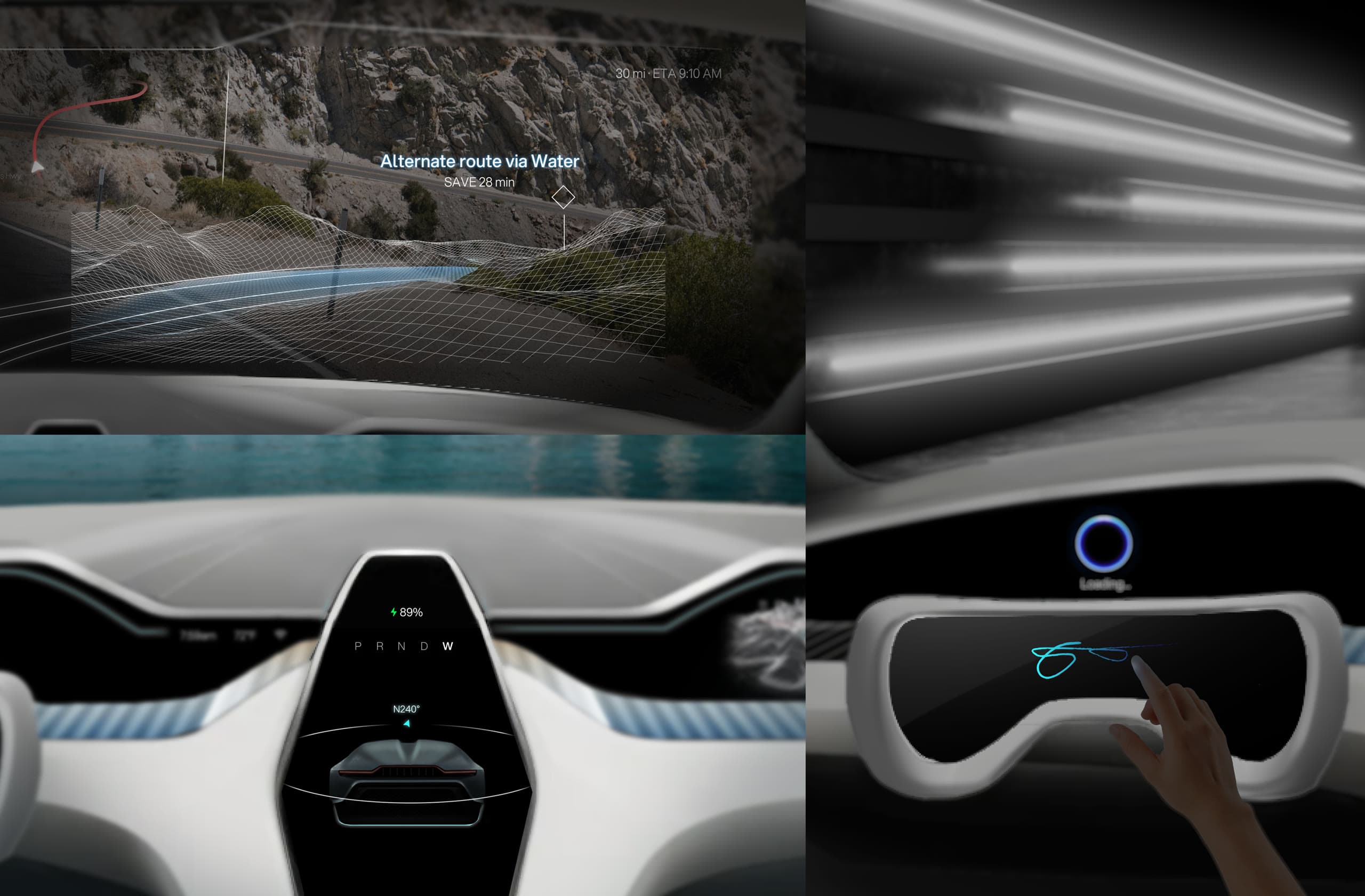 AEON HMI design overview showing navigation, controls, and interaction concepts