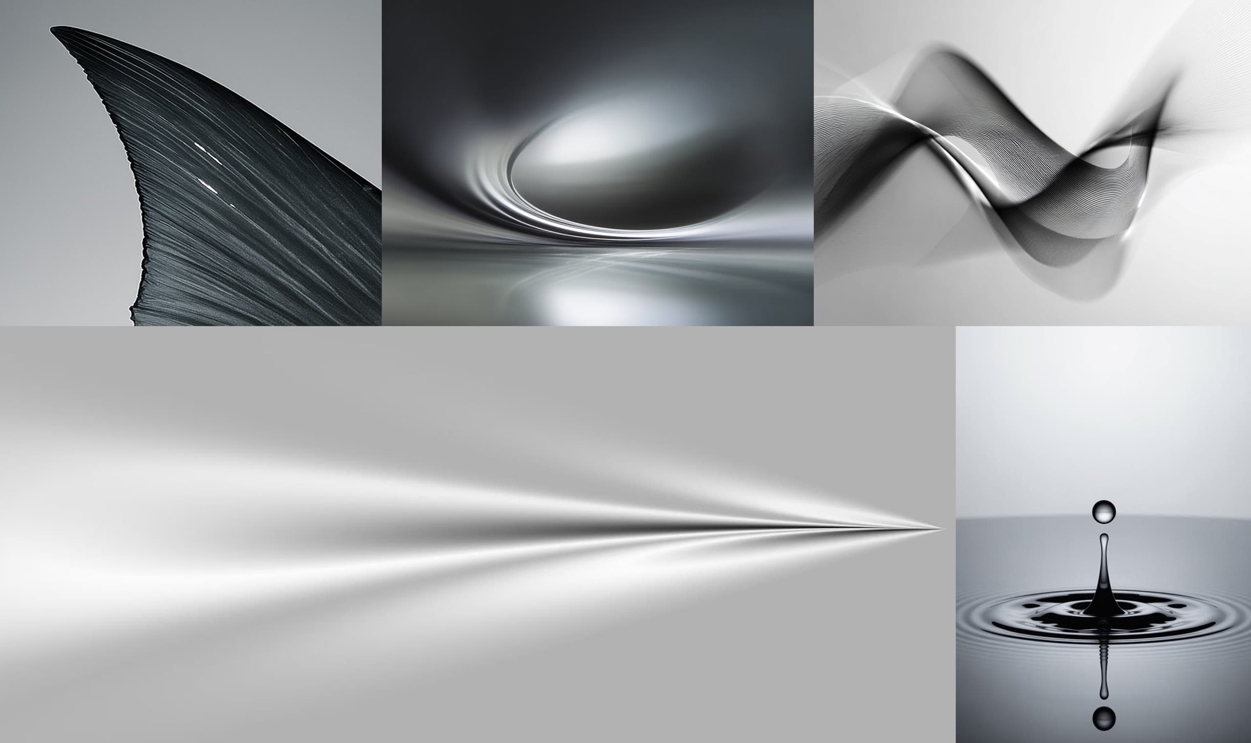 AEON visual language moodboard with metallic, aerodynamic, and water forms
